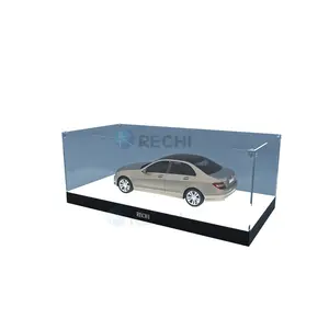 Caja de exhibición de almacenamiento de Kit de garaje de acrílico iluminado RECHI, escaparate de exhibición de modelo de coche de juguete acrílico con luz Led y caja a prueba de polvo
