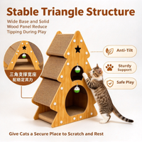 Griffoir pour chat en forme de sapin de Noël, griffoir multi-niveaux en carton ondulé avec niche pour chat et jouet clochette suspendu