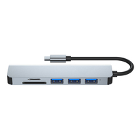 Hub USB C 6 en 1, nouveau lecteur de carte SD TF, USB 3.0, multifonction, adaptateur de données Type C, sortie vidéo 4K, modèle métallique CY069