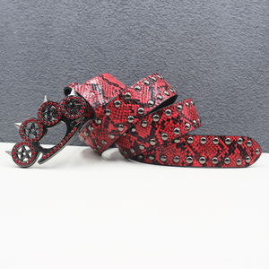 Cinturón vaquero con hebilla de pata de gato y remaches metálicos, cinturón de diamantes de imitación Y2K, cinturón de <span class=keywords><strong>hombre</strong></span> de piel de serpiente iridiscente, cinturones punk con remaches para <span class=keywords><strong>hombre</strong></span> - Product Image 5