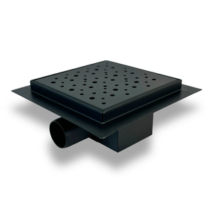 Desagüe de Ducha Negro Mate de 15x15 CM con Cubierta con Patrón de Puntos, Salida Horizontal, Acero Inoxidable 304 - Product Image 2