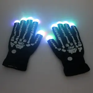 Fabrika toptan ucuz fiyat cadılar bayramı parti ışığı up eldivenler iskelet tasarım parmak yanıp sönen LED eldiven yetişkinler için
