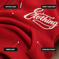Ensemble de survêtement streetwear pour homme, comprenant un sweat à capuche surdimensionné à fermeture éclair intégrale en molleton de coton 400 GSM rouge personnalisé et un pantalon de jogging à jambes larges avec logo en écriture cursive