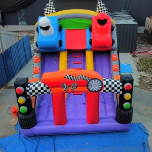 Toboggan gonflable à double voie sur le thème des voitures de course, feux de circulation, matériau PVC, capacité 500 kg, parc d'attractions extérieur, enfants, respectueux de l'environnement - Product Image 2