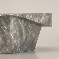 Table à manger en marbre gris, trapézoïdale inclinée, avec structure intégrée, en pierre sculptée, mobilier de salle à manger, maison de rêve