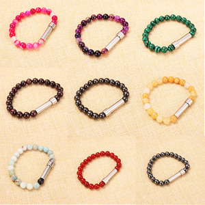 Elastic Natural Stone Semi-precious Stone <b>Beaded</b> <b>Bracelet</b> Stainless Steel Tube Hidden Secret Message <b>Bracelet</b> - Product Image 4