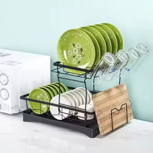 Organizador de Vajilla Multifuncional de 2 Niveles, <span class=keywords><strong>Escurridor</strong></span> de Platos Desmontable con Bandeja de Drenaje - Product Image 1