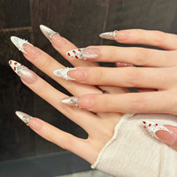 Diseño # 660 # 662 # 675 Uñas Postizas Ovaladas de Almendra, Juego de 10 Uñas Postizas a Presión, Uñas Acrílicas Francesas Hechas a Mano con Perlas, Uñas Postizas de Gel Grueso Personalizadas