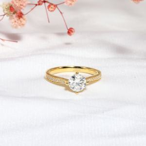 Joyería fina permanente <span class=keywords><strong>14</strong></span> quilates Au585 oro amarillo Real D Color VVS corte redondo 1CT moissanite <span class=keywords><strong>diamante</strong></span> anillo <span class=keywords><strong>de</strong></span> oro <span class=keywords><strong>precio</strong></span> al por mayor - Product Image 5