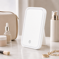 Miroir de maquillage LED portable à capteur tactile, à intensité réglable, avec support pliable pour voyage, voiture, maison, application cosmétique