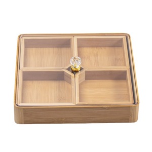 Bandeja cuadrada de bambú y madera para frutas secas, 4 compartimentos con tapa para almacenamiento de té - Product Image 5
