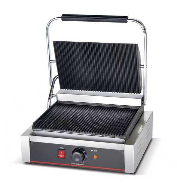 Food Grade Ribbed Press Griddle Machine | Commercial Electric Panini Press for Fast Food Supplies