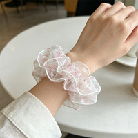 Chouchou en organza transparent à imprimé floral pour femme, en mousseline douce, élastique, pour usage quotidien