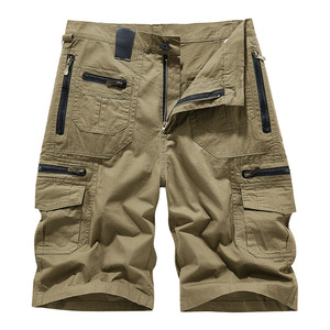 Shorts cargo rétro américains pour hommes, longueur mi-genou, en coton lavé, multi-poches, style salopette - Product Image 1