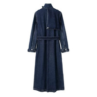 Manteau en jean vintage à col haut et ceinture Jancoco, veste longue en jean personnalisée pour femme, pour l'automne