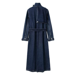 Manteau en <span class=keywords><strong>jean</strong></span> vintage à col haut et ceinture Jancoco, veste longue en <span class=keywords><strong>jean</strong></span> personnalisée pour <span class=keywords><strong>femme</strong></span>, pour l'automne - Product Image 2