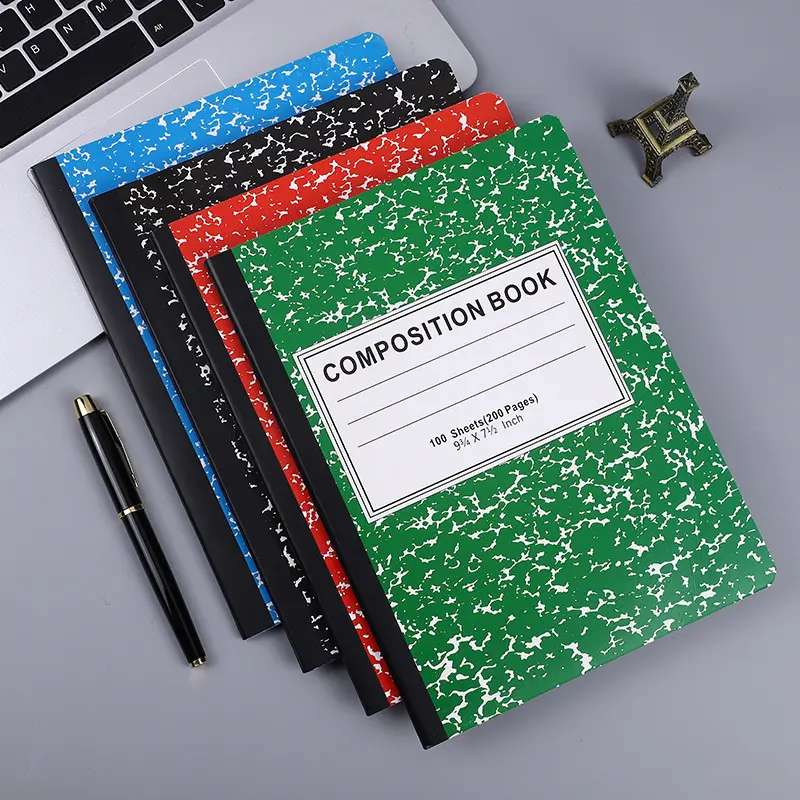 Cuaderno de cuero A4 A5, tamaño personalizado, cuaderno de ejercicios escolares, composición de cuaderno de ejercicios en blanco y negro