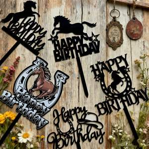 Décorations de <span class=keywords><strong>gâteau</strong></span> d'anniversaire réutilisables en acrylique, écologiques, style Ins, à <span class=keywords><strong>thème</strong></span> équestre, pour l'exportation, fournitures de fête - Product Image 2