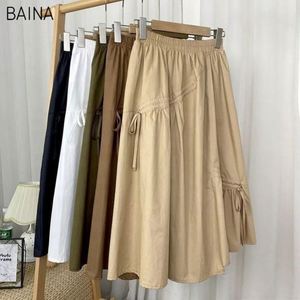 Jupe plissée d'été pour femme, taille élastique, unie, élégante, avec cordon de serrage, coupe trapèze - Product Image 2
