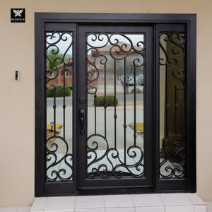 Porte en fer forgé artisanal à ouverture carrée, style Renaissance, avec panneaux latéraux en verre pour maisons de luxe - Product Image 4