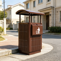Poubelle extérieure en métal imitation bois avec toit imperméable et cendrier, poubelle publique résistante aux intempéries pour appartement, rue, parc, communauté
