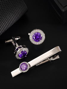 Ánh sáng sang trọng mới của nam giới tất cả các trận đấu kim cương nạm phù hợp với Khuy măng sét và tie clip Set - Product Image 3