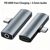 Adaptateur audio USB C vers 3,5 mm avec charge PD 60W, répartiteur Type C 2 en 1 en aluminium pour iPhone 16, Samsung, iPad, MacBook, ordinateur portable