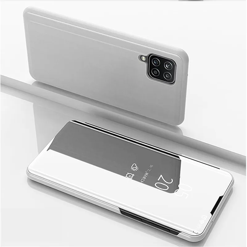 Luxury Plating Mirror Clear View Full Cover Flip Leather Case For Samsung Galaxy A22 4G 5G A32 A12 A52 A72 A51 A71