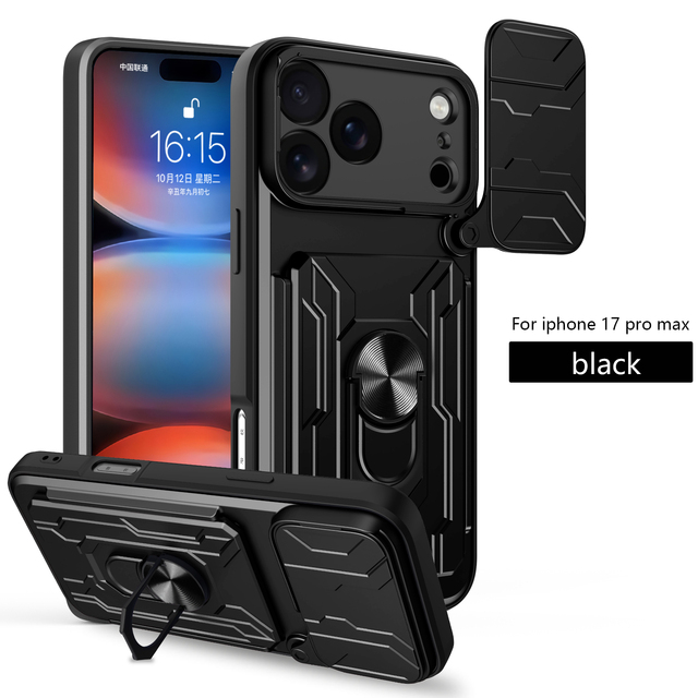 Magnetic Kickstand Card Holder Wallet Mobile Phone Case for iPhone 16 15 14 Pro Max Plus 16e Defend Cover with Camera Accessory