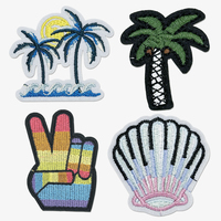 En gros, Patchs brodés thermocollants personnalisés pour vêtements et chapeaux, style Hawaï, motifs coquillages et palmiers