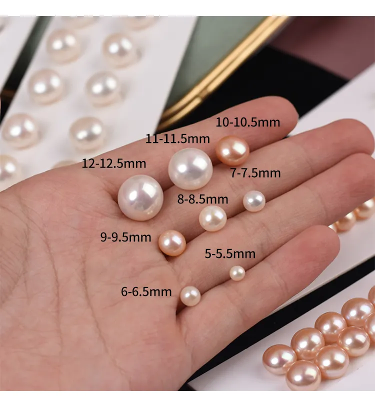 2.5-7.5mm freshwater pealrl button Pearl Beads wholesale price Half Drilled Freshwater pearl Button Half Hole Pearl