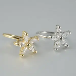 Petites boucles d'oreilles à crochet en laiton, <span class=keywords><strong>anneau</strong></span> de nez pliable en zircon, piercing hélix d'oreille, bijoux de corps tendance pour mariage - Product Image 1