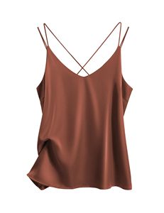 Venta al por mayor <span class=keywords><strong>de</strong></span> mujeres 95% Poliéster 5% Spandex Seda Camisa sin mangas Cuello en V Spaghetti Strap Blusas Cross Back Camisole Tank Tops - Product Image 1