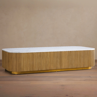 Table basse de style américain RH de haute qualité, table basse de luxe avec plateau en marbre pour le salon