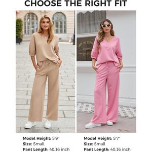 Fisoew Womens 2 Piece <b>Tracksuit</b> Set V Neck Top Wide Leg Pants Loose Casual Workout Outfit Adult Size - Product Image 3