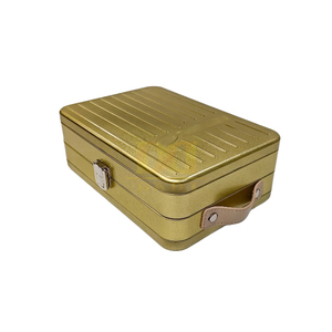 FDA élégant Champagne or givré perle rétro poignée en cuir boucle de verrouillage manuel boîte en fer blanc rectangulaire emballage d'impression en métal - Product Image 1