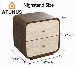 Modern Dark Walnut <strong>Bedside</strong> <strong>Table</strong> with <strong>Yellow</strong> Travertine Top Luxury Nightstand for Bedroom Minimalist Wooden Storage Furniture - Product Image 4
