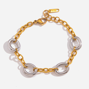 Pulsera de Cadena O de Dos Tonos, Oro de 18K y Acero Inoxidable, 17.52 cm, Diseño Geométrico para Uso Diario de Mujer - Product Image 1