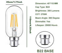 Ampoule à filament LED tubulaire de haute qualité T45 4W B22 LED ampoules Edison lampe décorative industrielle à intensité variable 110V/220V CE PSE ROHS