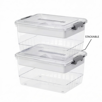 Boîte de rangement en plastique transparent avec poignée, boîte de rangement à deux niveaux pour articles ménagers, médicaments, outils, cosmétiques