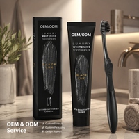 Dentifrice blanchissant de luxe noir OEM 75 ml + Brosse à dents, ensemble de soins bucco-dentaires blanchissants premium avec charbon bioactivé