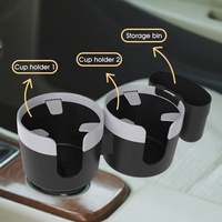 Adaptateur extenseur de porte-gobelets double pour voiture avec bac de rangement pivotant à 360 degrés, grande taille, poubelle de voiture réglable pour porte-gobelets