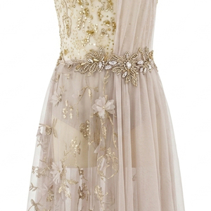 Vestido de Ballet Lírico con Cuello Halter, Encaje y Pedrería Dorada, Falda Midi de Tul Floral, Disfraz de Danza Contemporánea para Niñas - Product Image 3