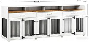 Meilleures ventes : Meuble de rangement en bois de 95 pouces avec 3 compartiments, console TV avec séparateur amovible, blanc et bois de grange - Product Image 2