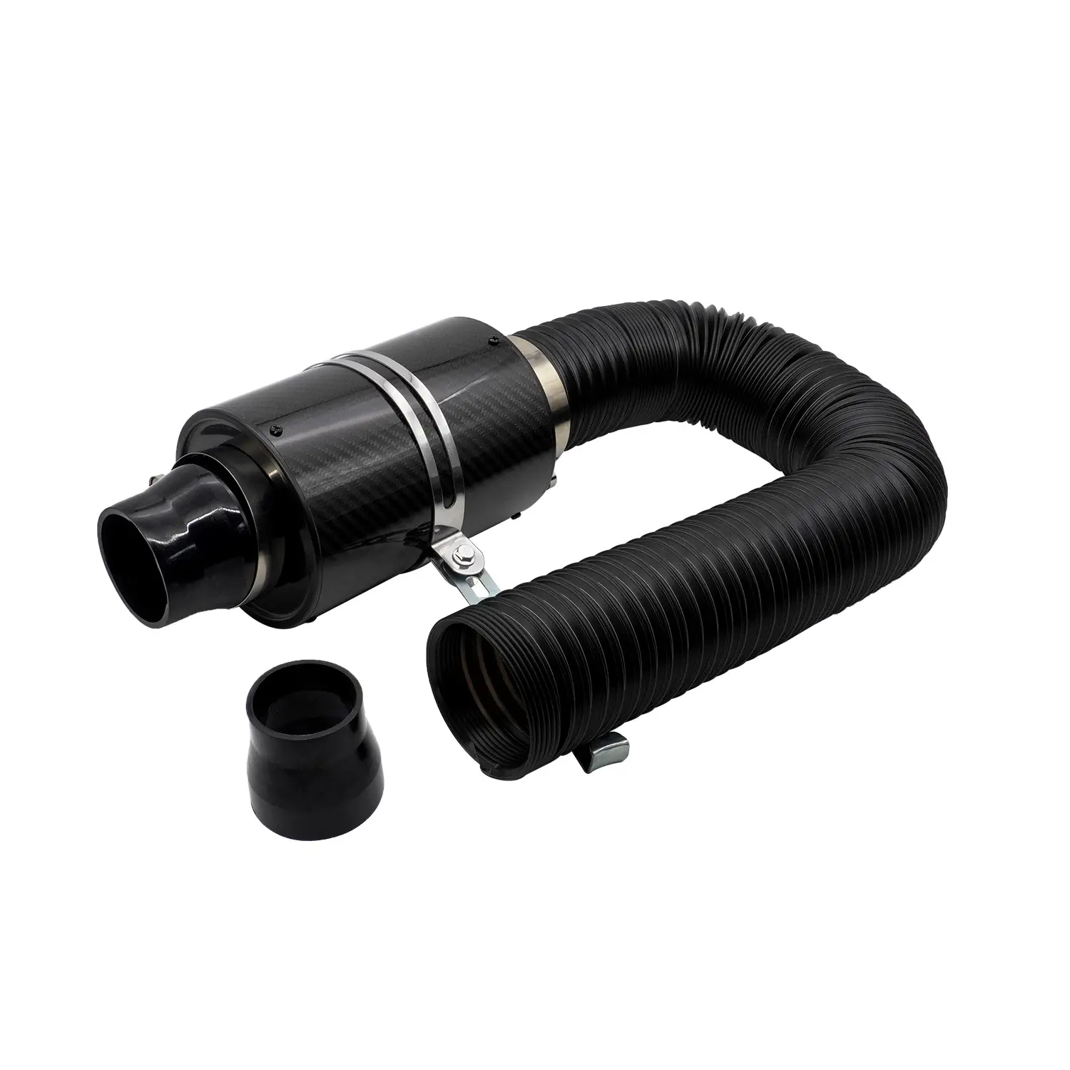 Kit de entrada de aire frío de fibra de carbono para coche de carreras, Universal, 76mm, 3 pulgadas, con filtro de aire de alto flujo, 76mm a 63mm