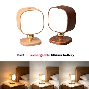 Lampe de table LED rotative en bois massif, rechargeable, sans fil, à intensité variable, veilleuse décorative pour chevet, bureau, chambre, hôtel, cadeau - Product Image 1