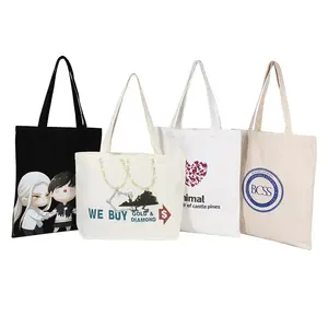 Wholesale Supermarket Shopping Bags Portable Women Canvas Handbag Eco-friendly Cotton Bag Logos