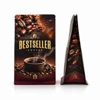 Sachet de café personnalisé imprimé avec motif de grains de café, pochette verticale haut de gamme pour café moulu, idéal pour les marques de café en détail