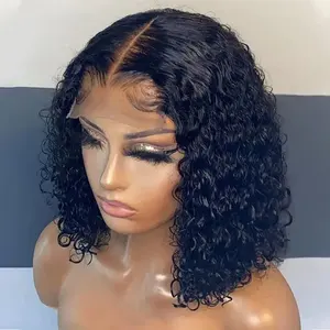 Short Cut Deep Wave Bob Human Hair Wigs Brazilian Deep Curly Bob Lace Front  Wigs