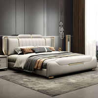 Ensemble de meubles de chambre à coucher moderne King-size, vente directe d'usine, lit rembourré doux, cadre en bois, rangement rotatif, design sans lavage
